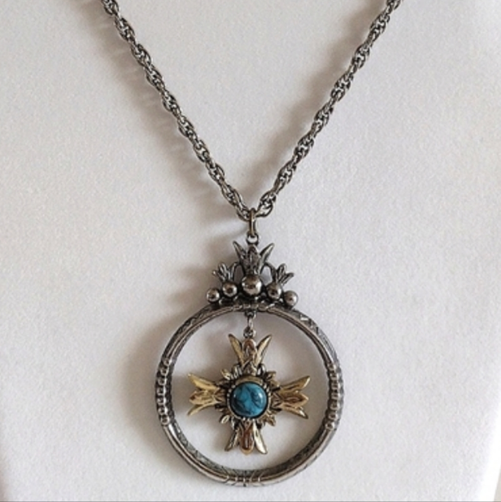 ART brand faux turquoise cross pendant necklace